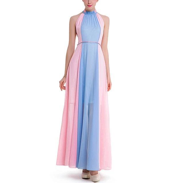Halter Chiffon Sleeveless Multicolor Summer Bohemian Dress - TeresaCollections