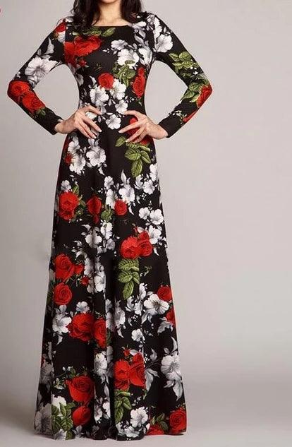 Retro Floral Printed Dress - TeresaCollections