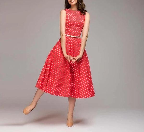 Sleeveless Vintage Dot Printed Dress - TeresaCollections