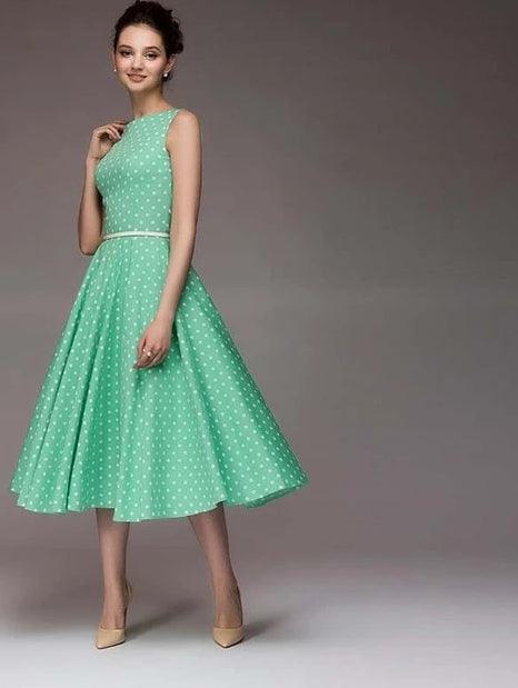 Sleeveless Vintage Dot Printed Dress - TeresaCollections