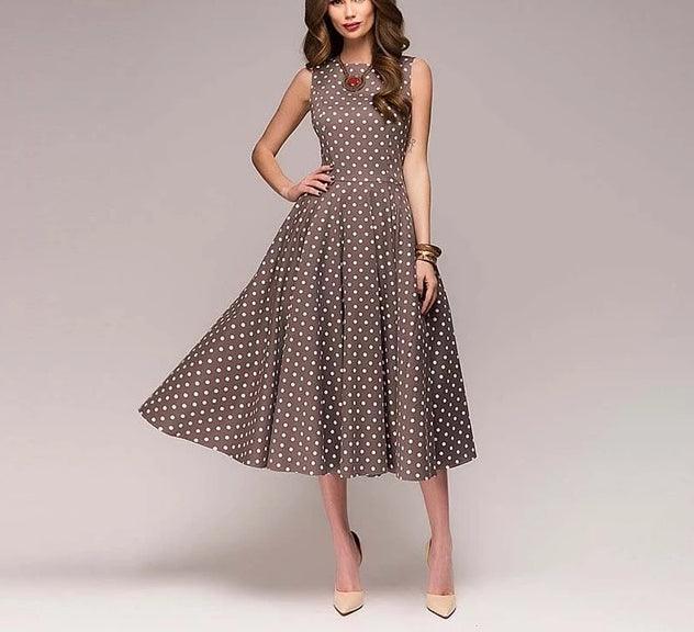 Sleeveless Vintage Dot Printed Dress - TeresaCollections