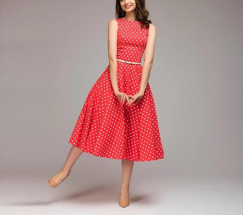 Sleeveless Vintage Dot Printed Dress - TeresaCollections