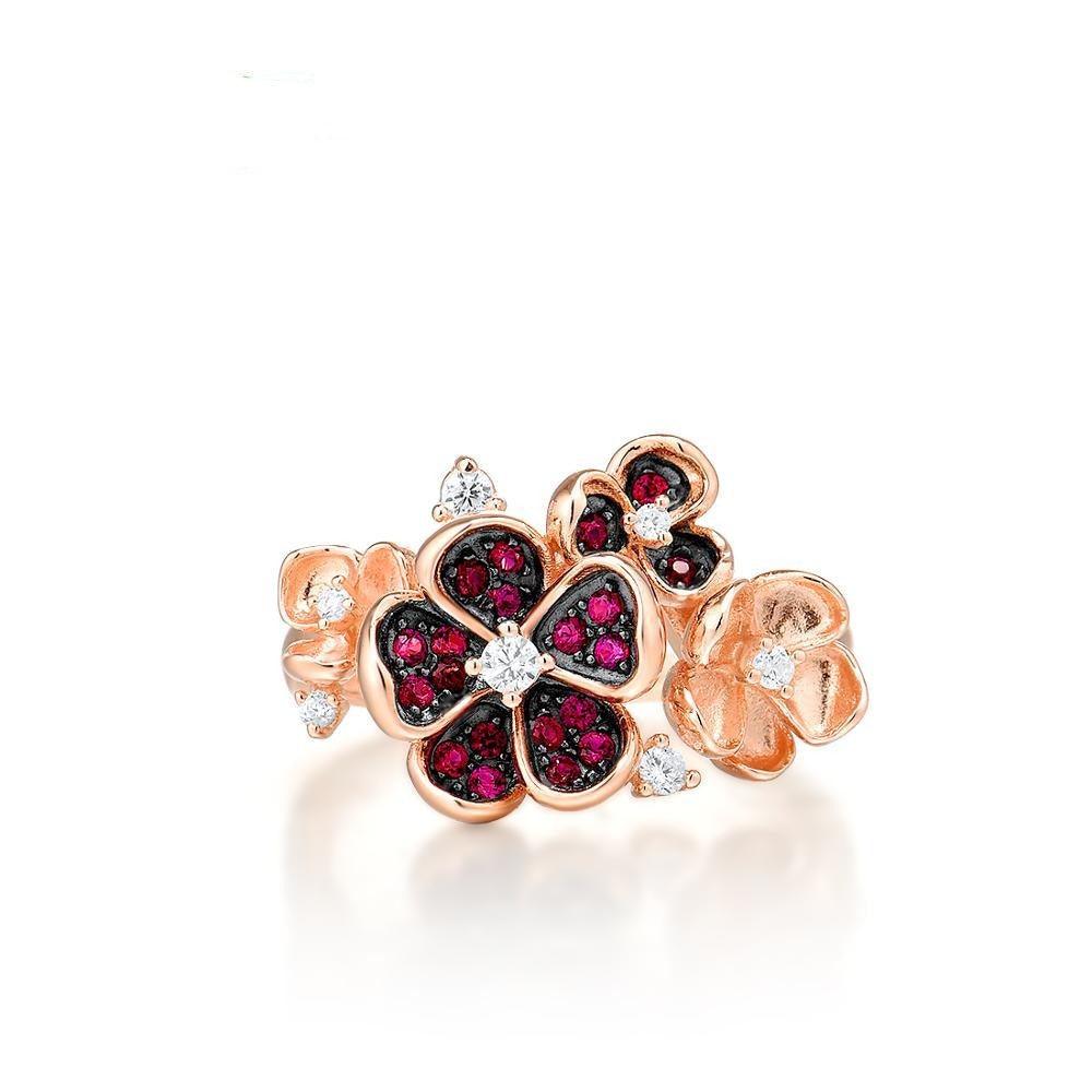 Rose Color Shiny Created Ruby White CZ Ring - TeresaCollections