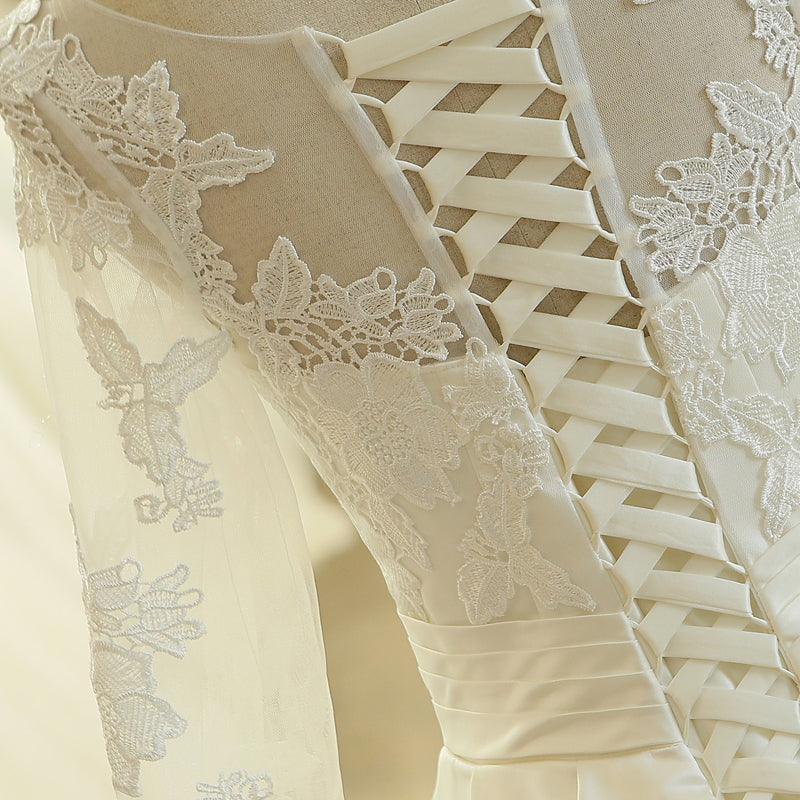 Natural A-line Sashes Long Sleeve Lace Wedding Dress - TeresaCollections