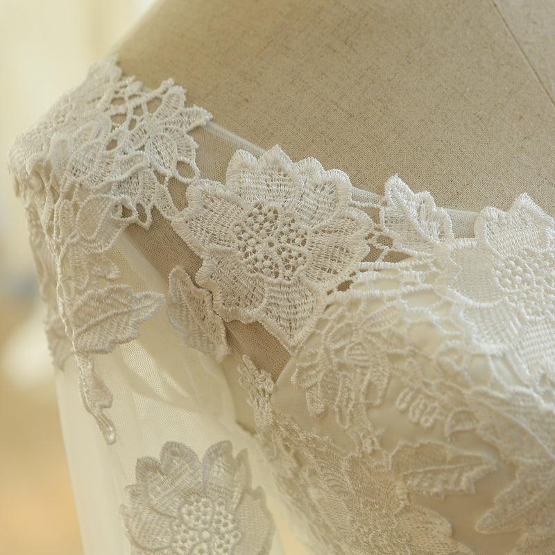 Natural A-line Sashes Long Sleeve Lace Wedding Dress - TeresaCollections