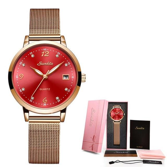 Rose Gold Steel Strap Wrist Watch - TeresaCollections