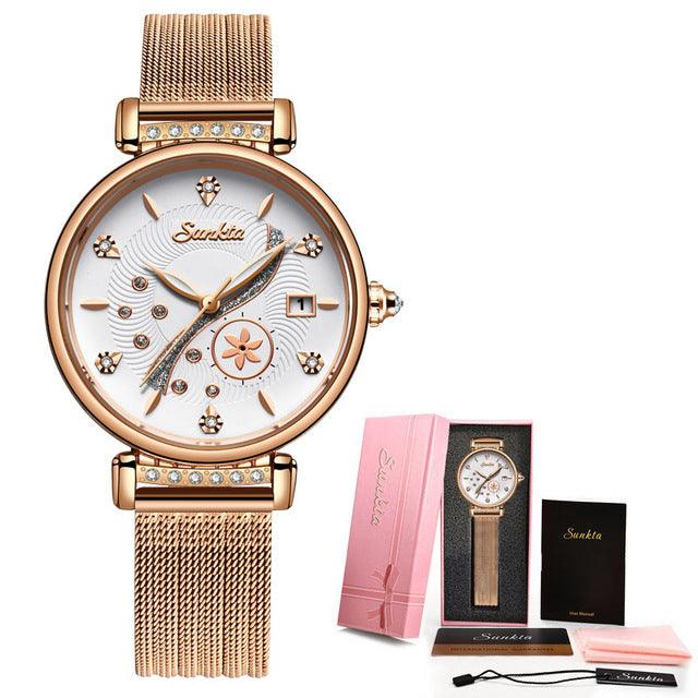 Casual Stainless Steel Mesh Band Stylish Quartz Watch - TeresaCollections