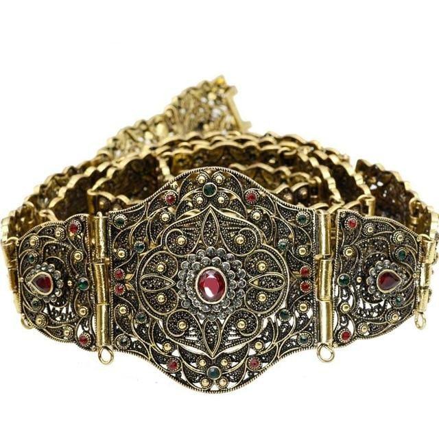 Antique Gold Color Metal Waist Belt - TeresaCollections