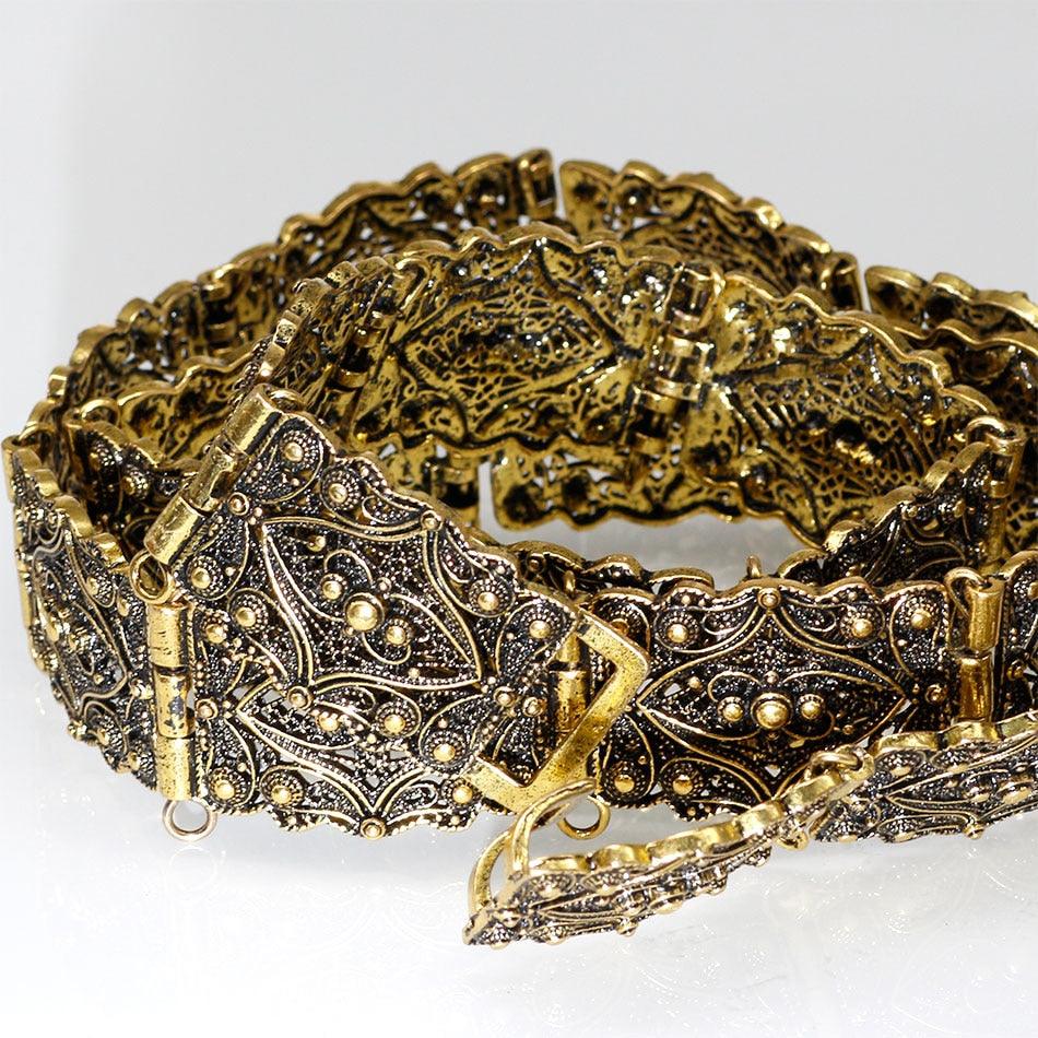Antique Gold Color Metal Waist Belt - TeresaCollections