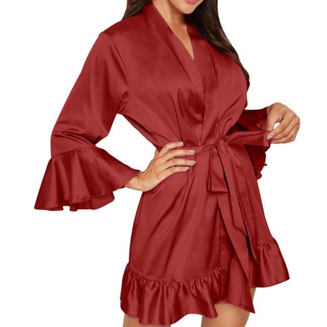 Sexy Kimono Robe Lingerie Silk Satin Sleepwear - TeresaCollections