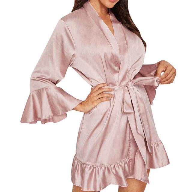 Sexy Kimono Robe Lingerie Silk Satin Sleepwear - TeresaCollections