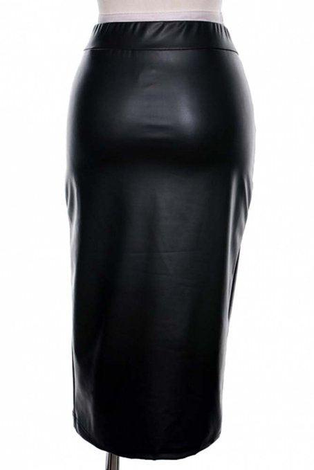 Black Leather High Waist Front Zipper Pencil Skirt Midi Skirts - TeresaCollections