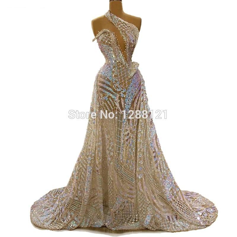 Vintage Sequins One Shoulder Formal Evening Dress - TeresaCollections