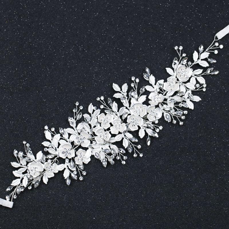 Silver Bride Headbands Flower Wedding Hairbands Bride - TeresaCollections