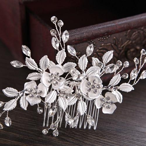 Silver Flower Rhinestone Elegant Jewelry For Bride Wedding Hair Accessories - TeresaCollections