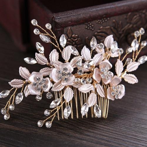 Silver Flower Rhinestone Elegant Jewelry For Bride Wedding Hair Accessories - TeresaCollections