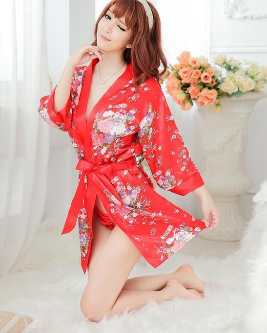 Japanese-style Floral Chiffon Night Robe - TeresaCollections