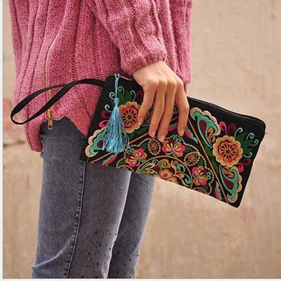 Ethnic Embroidery Canvas Day Clutch Bag - TeresaCollections