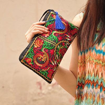 Ethnic Embroidery Canvas Day Clutch Bag - TeresaCollections