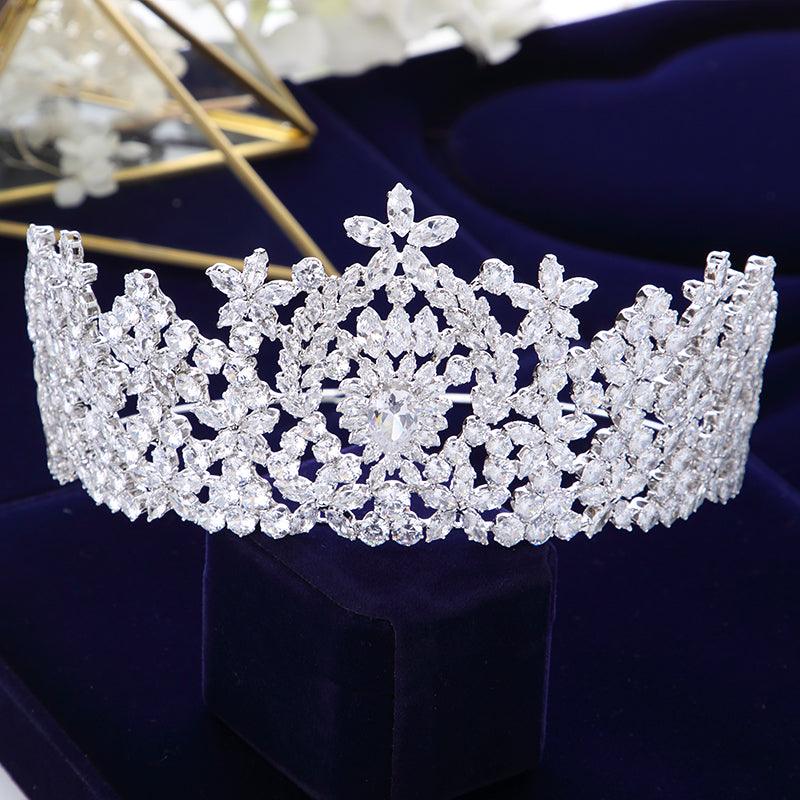 Sparkling Full Zircon Crystal  Royal Crown Wedding Tiara - TeresaCollections