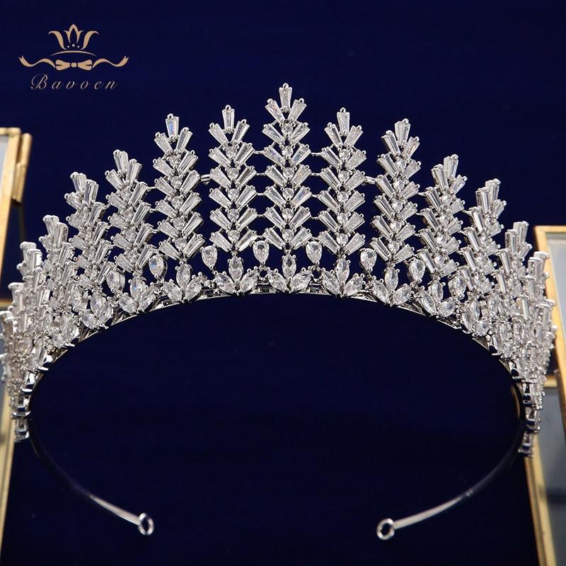 Sparkling Oversize Silver Full Zircon Bridal Wedding Tiaras - TeresaCollections