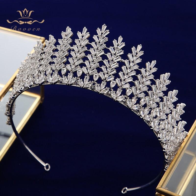 Sparkling Oversize Silver Full Zircon Bridal Wedding Tiaras - TeresaCollections