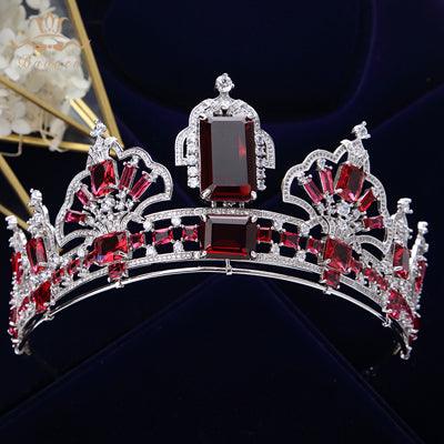 Sparkling Cubic Zircon Red Bridal Tiara - TeresaCollections