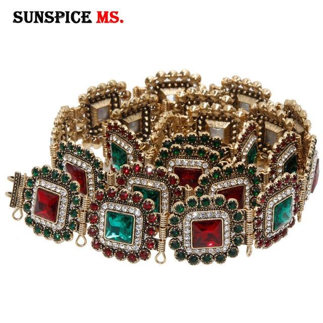 Red Green Crystal Wedding Jewelry Removable Metal Buckle - TeresaCollections