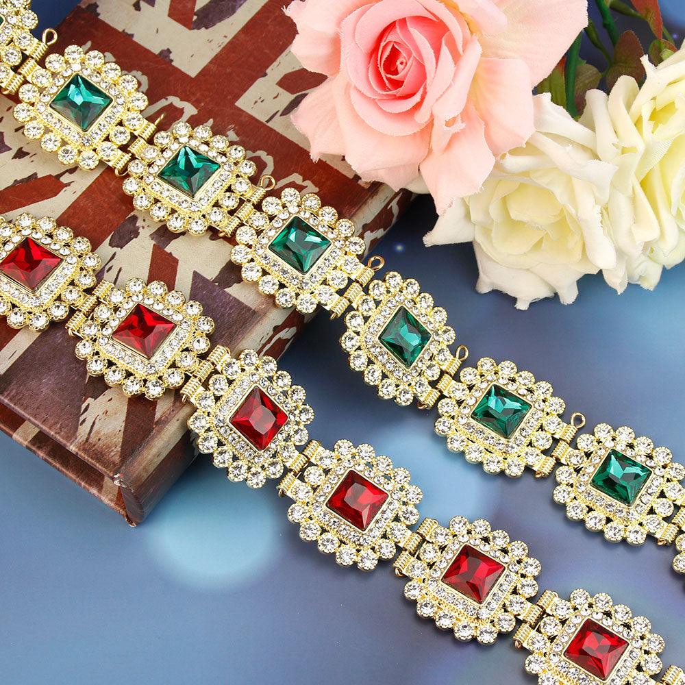 Red Green Crystal Wedding Jewelry Removable Metal Buckle - TeresaCollections