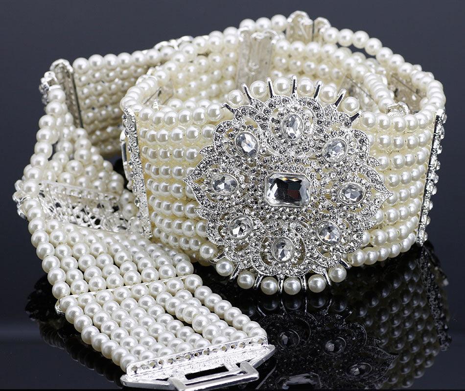 Handmade Algerian Pearl Crystal Buckle Belt - TeresaCollections