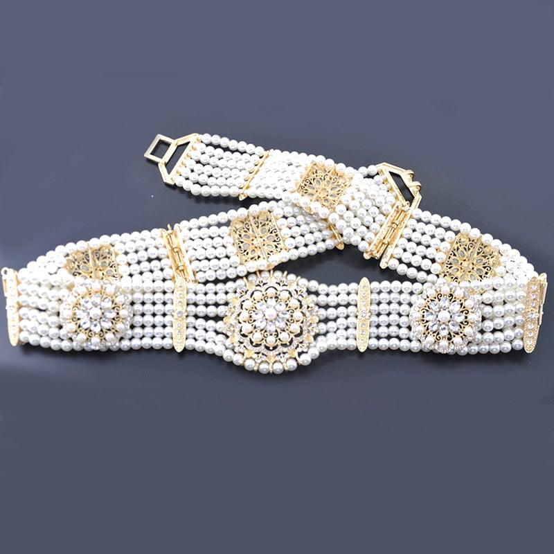 Handmade Algerian Pearl Crystal Buckle Belt - TeresaCollections