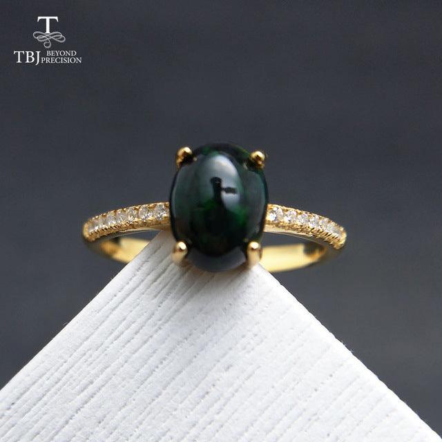 Black Ethiopian Opal Oval cut 6*8mm  Natural Gemstone Classic Ring - TeresaCollections