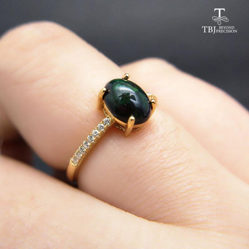 Black Ethiopian Opal Oval cut 6*8mm  Natural Gemstone Classic Ring - TeresaCollections