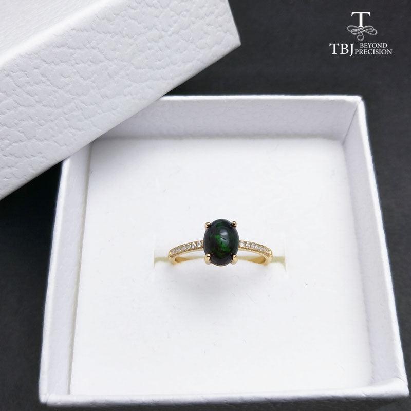 Black Ethiopian Opal Oval cut 6*8mm  Natural Gemstone Classic Ring - TeresaCollections