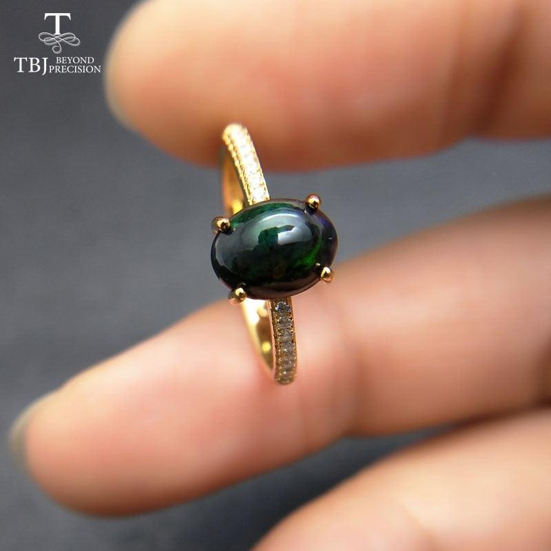 Black Ethiopian Opal Oval cut 6*8mm  Natural Gemstone Classic Ring - TeresaCollections