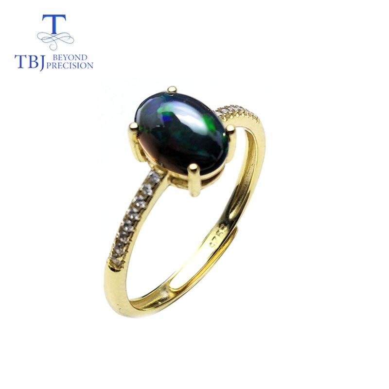 Black Ethiopian Opal Oval cut 6*8mm  Natural Gemstone Classic Ring - TeresaCollections