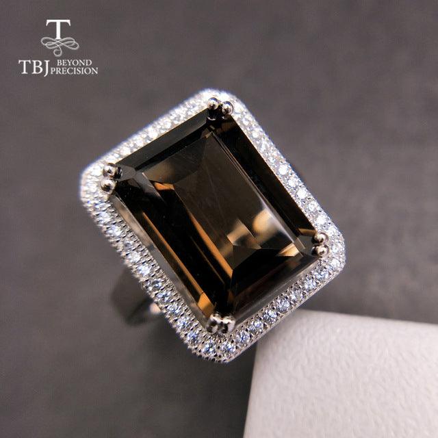 Classic Natural Smoky 925 Gemstone Ring - TeresaCollections