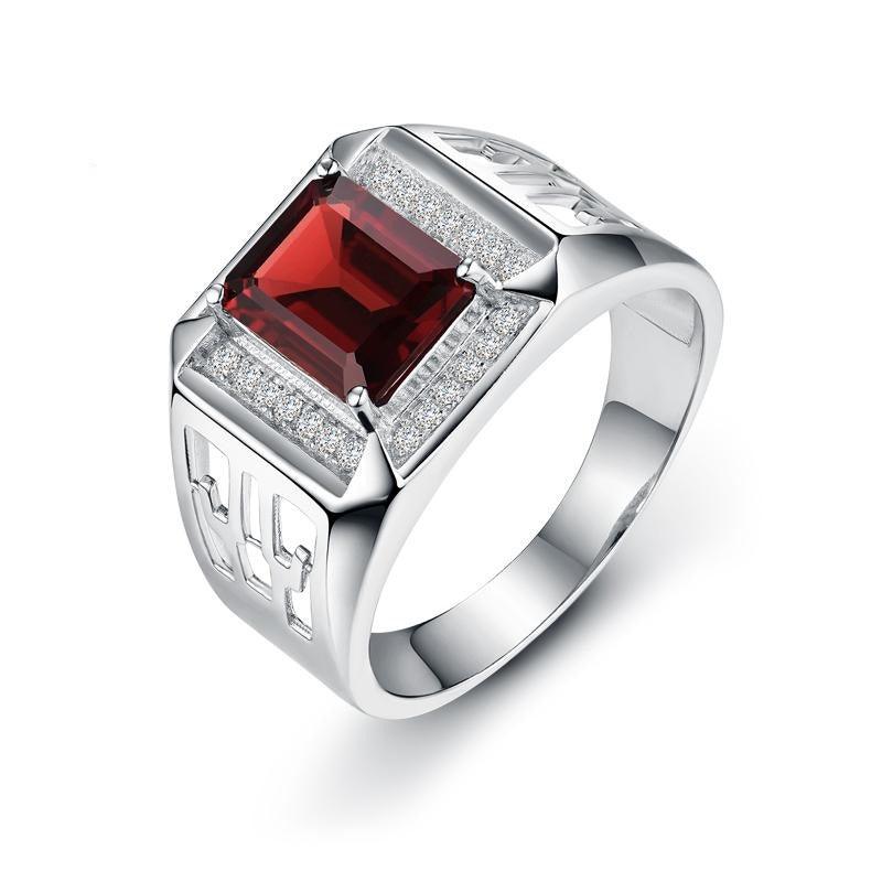 Natural Mozambique Garnet Men's Rings - TeresaCollections