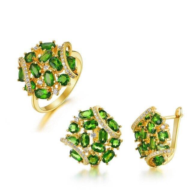 Natural Diopside Classic Rings and Earrings Set - TeresaCollections