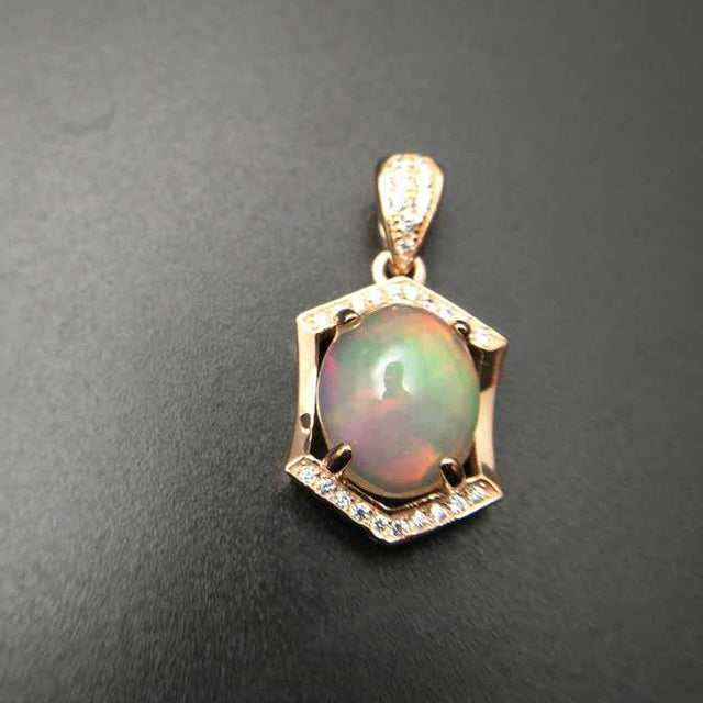 Natural Ethiopian Opal Oval Cut 8*10  Pendants 925 Sterling Silver Gemstone Necklace