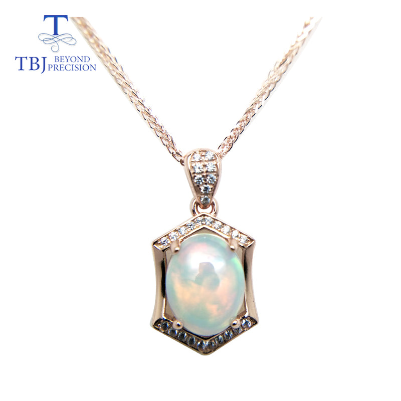 Natural Ethiopian Opal Oval Cut 8*10  Pendants 925 Sterling Silver Gemstone Necklace