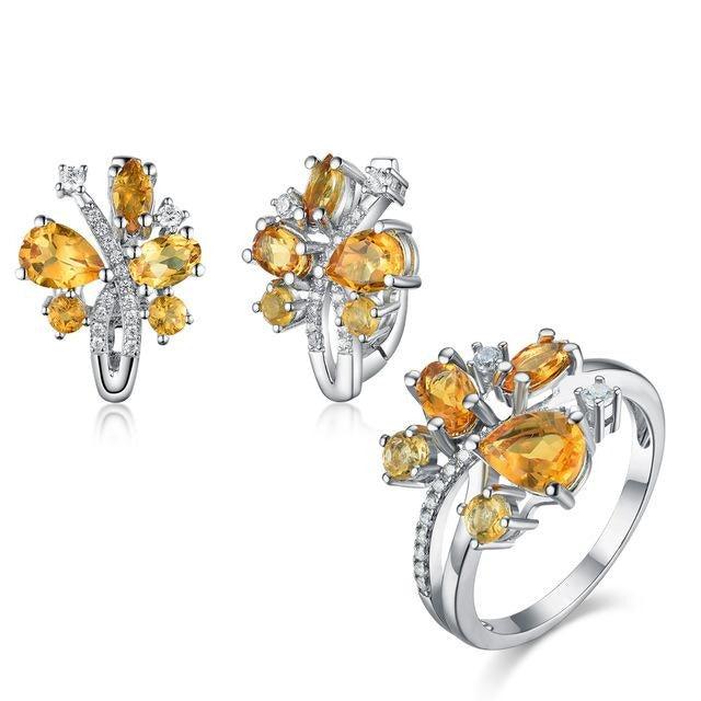 Natural gemstone Citrine Earrings Rings Jewelry set - TeresaCollections