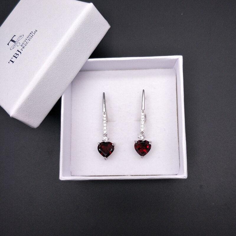 Red Garnet Heart Drop Earrings - TeresaCollections