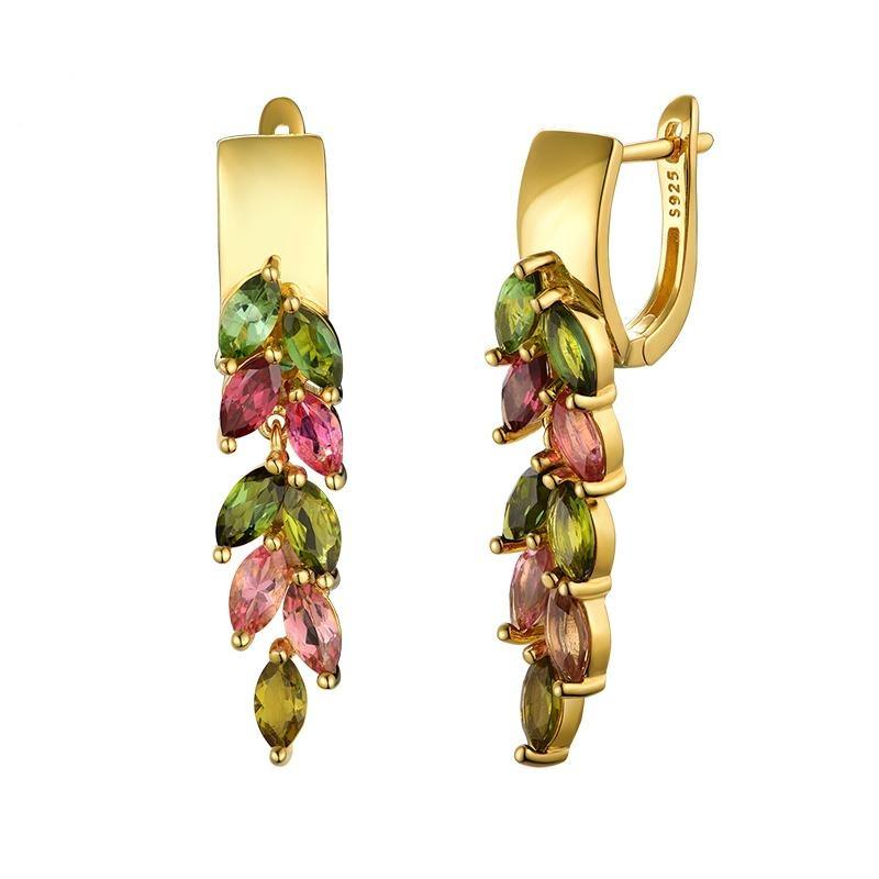 Colorful 4.2ct Natural Brazil Tourmaline Clasp Earrings - TeresaCollections