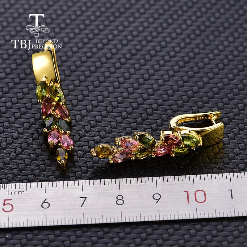 Colorful 4.2ct Natural Brazil Tourmaline Clasp Earrings - TeresaCollections