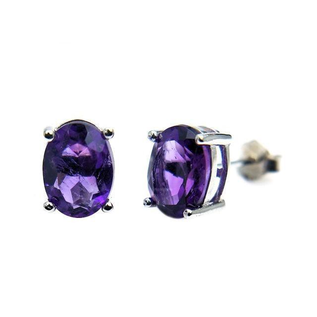 African Amethyst Oval Gemstone Earring - TeresaCollections