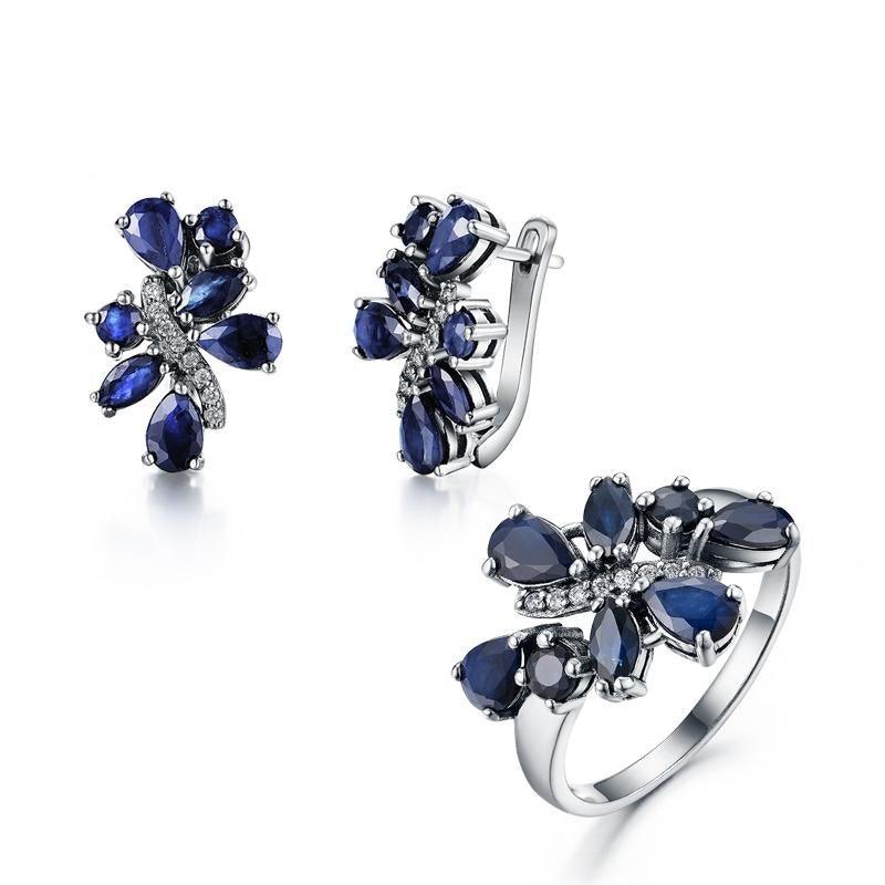 Sapphire Rings and Earrings Jewelry Set - TeresaCollections