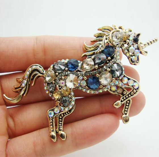 Classical Unicorn Horse Multi-color Rhinestone Crystal Brooch Pin Animal Pendant - TeresaCollections