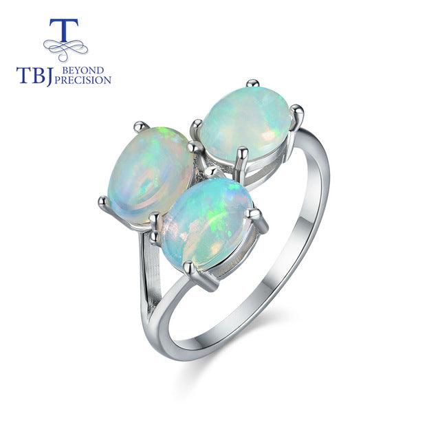 Three Piece Opal Ring Oval Gemstone Sterling Silver Ring - TeresaCollections