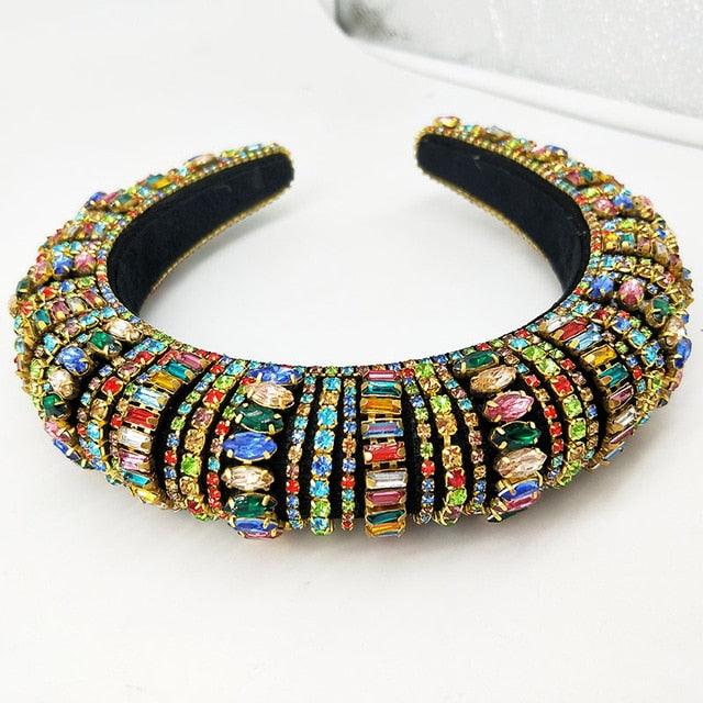 Thick Sponge Velvet Hairbands Luxury Colored Rhinestones Wild Gorgeous Headband - TeresaCollections